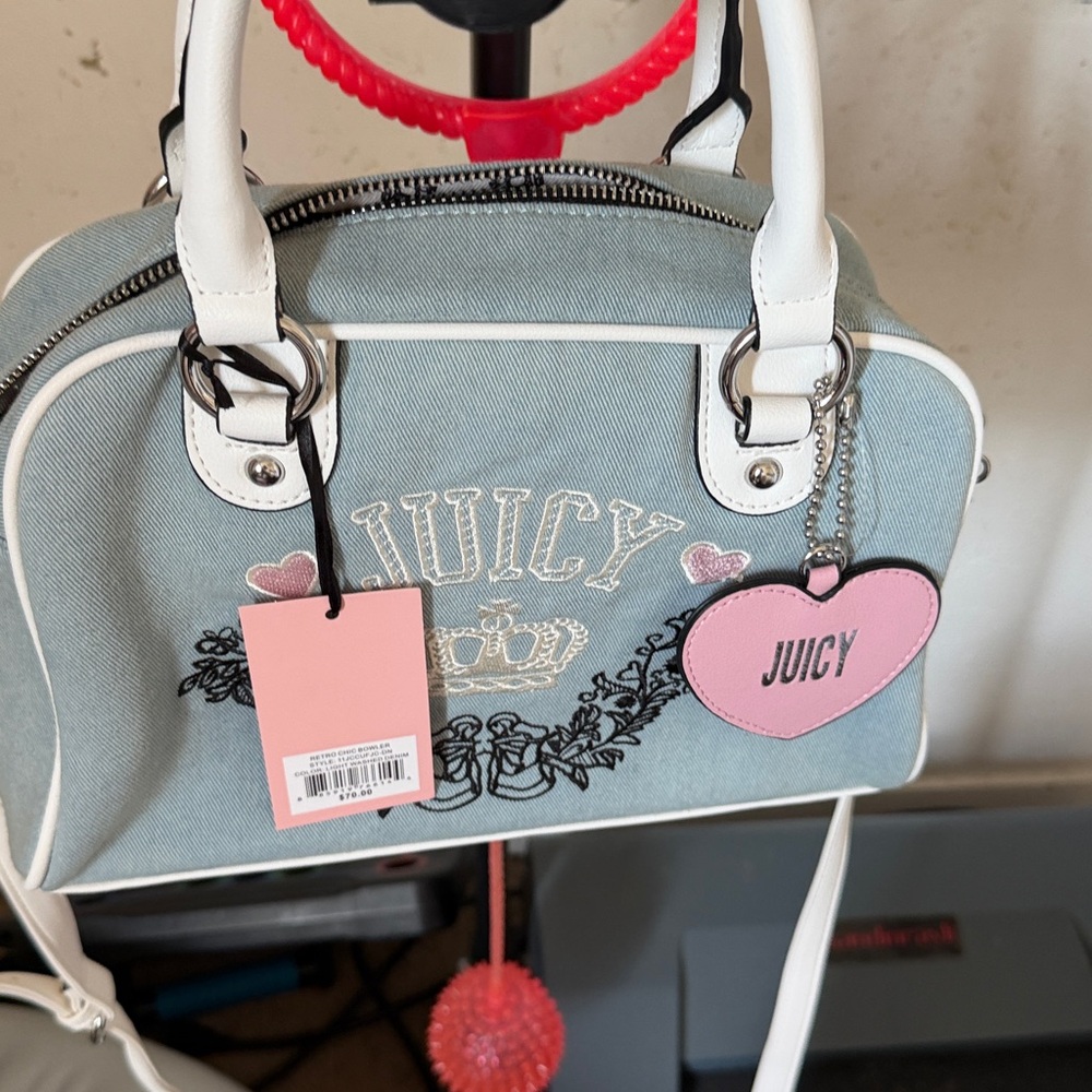 Juicy Couture Light Blue and White Satchel